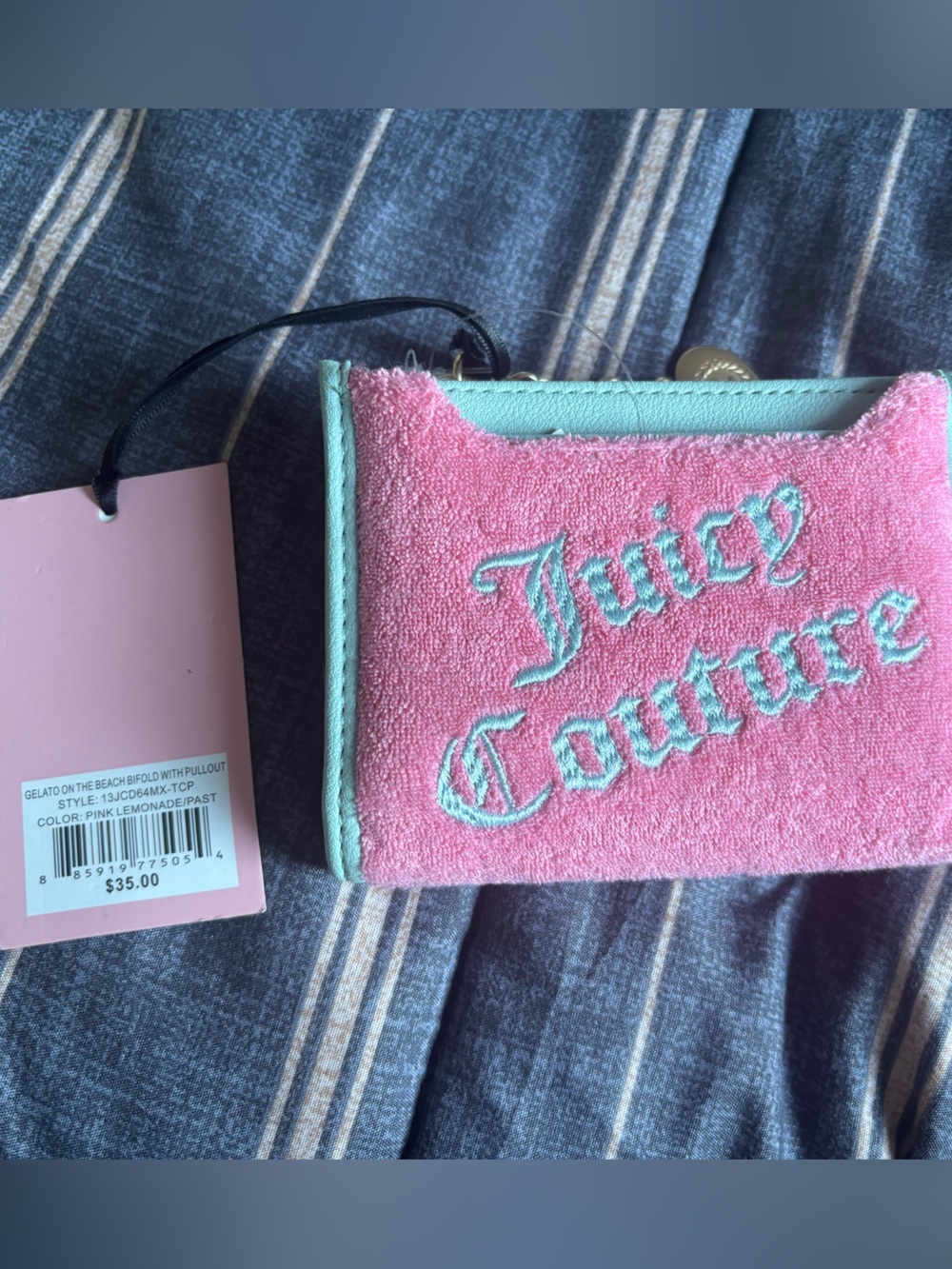 Juicy Couture Pink Terry Card Holder with Mint Trim